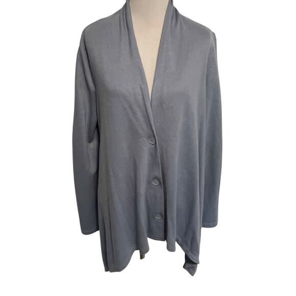 Talbots Asymmetrical Button Cardigan Womens Medium Light Blue Wool Blend Topper - Picture 1 of 7